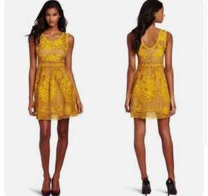 Anthropologie Yoana Baraschi Yellow Honeycomb Sleeveless Dress size 2 xs